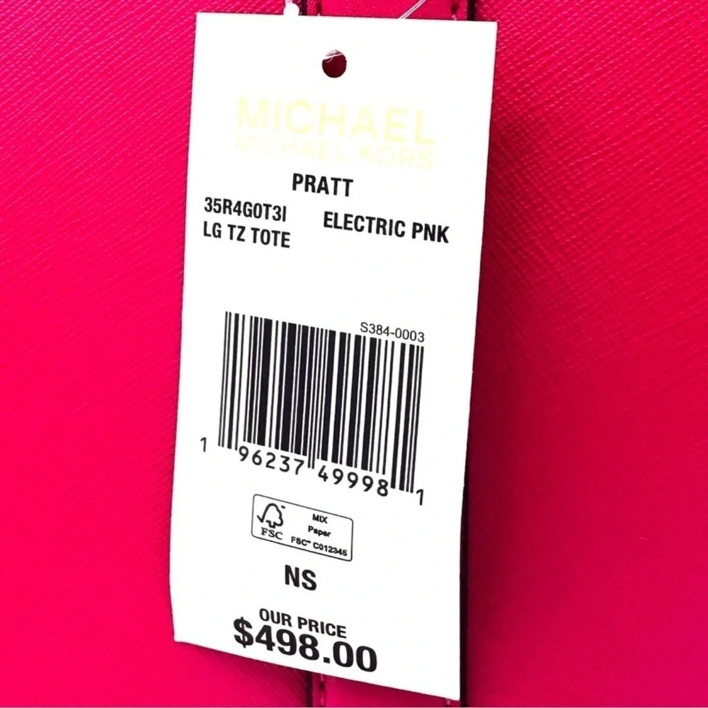 Michael Kors Pratt Large Signature Logo Tote Bag Electric Pink - Picture 10 of 10